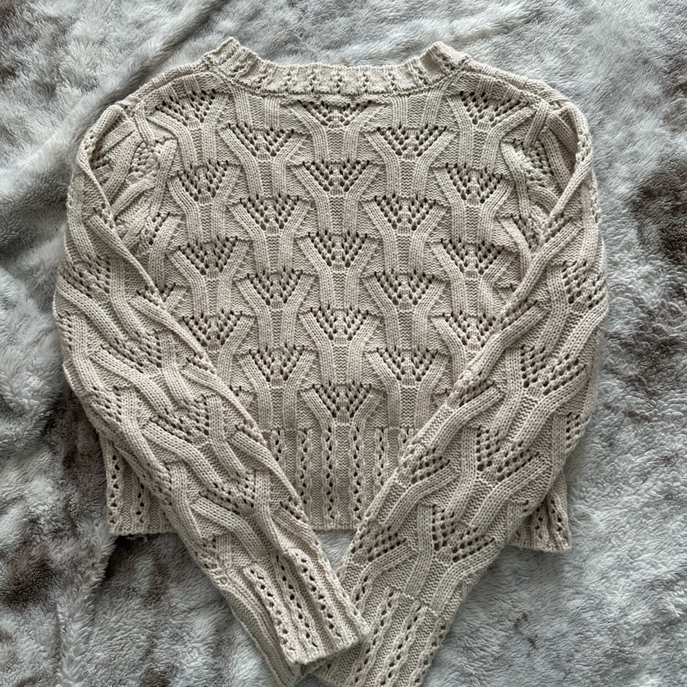 Charlotte Russe Cream Geometric Knit Crew Neck Sweater